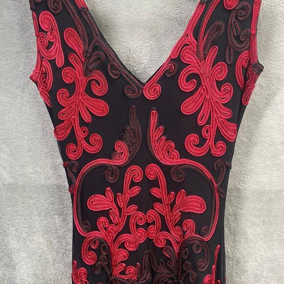 Y2k Midi Dress Size 8 Black Red Floral Embroidered Fairy Grunge Whimsigoth Party - Picture 11 of 16